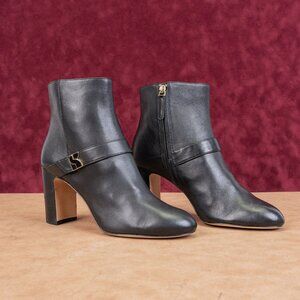 Kate Spade Women Dakota Black Leather Logo Zip Dress Block Heel Fashion Boots sz